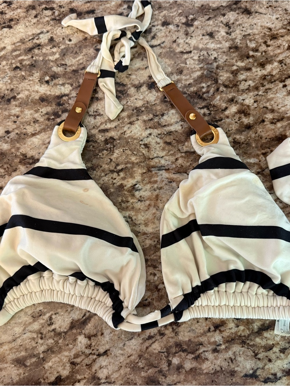 Vix Paula Hermanny Halter Bikini Top with Leather Accent - Cream & Black